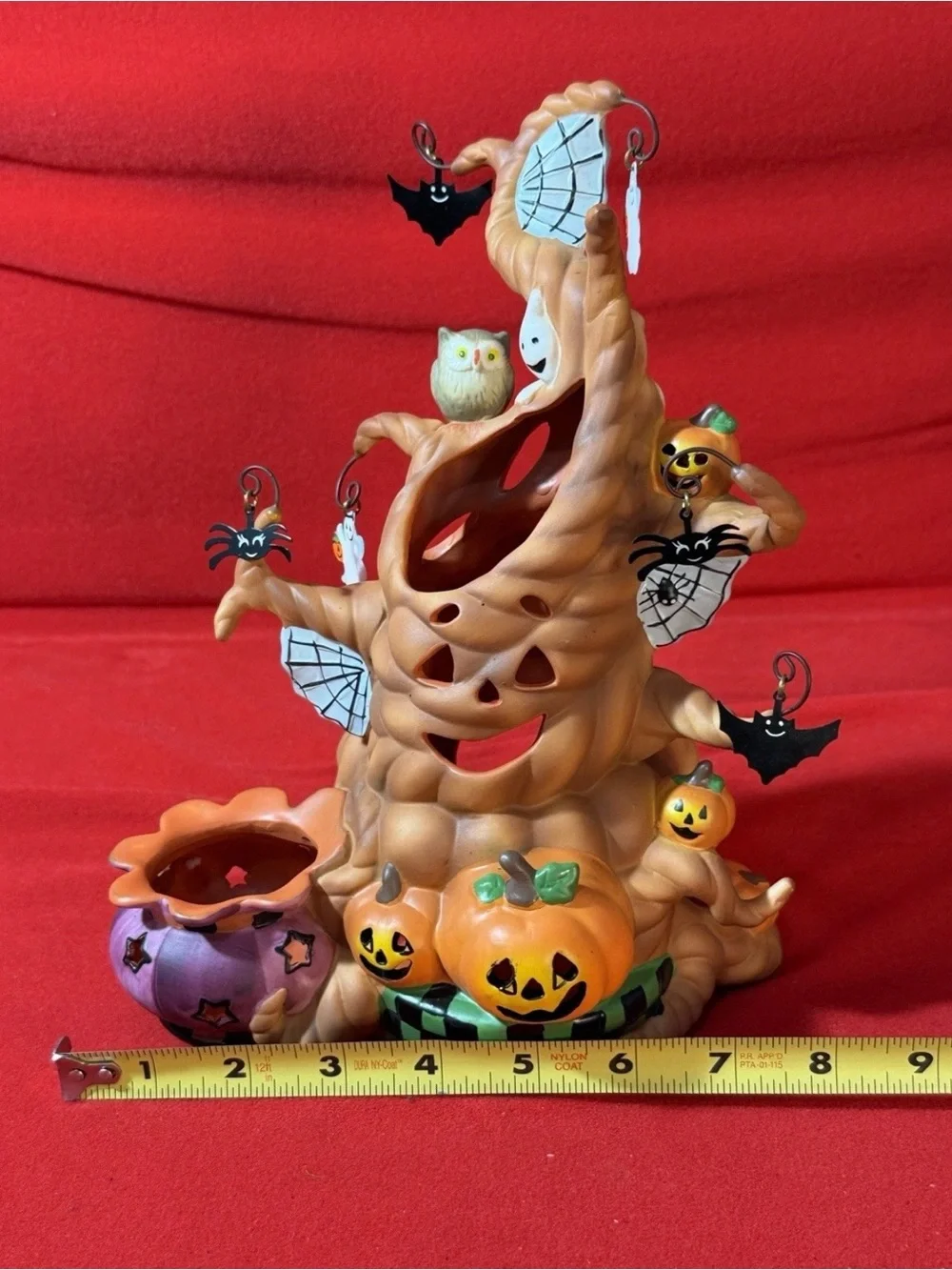 Party Lite Haunted Tealight Tree Candle Holder with Halloween spiders & Bats